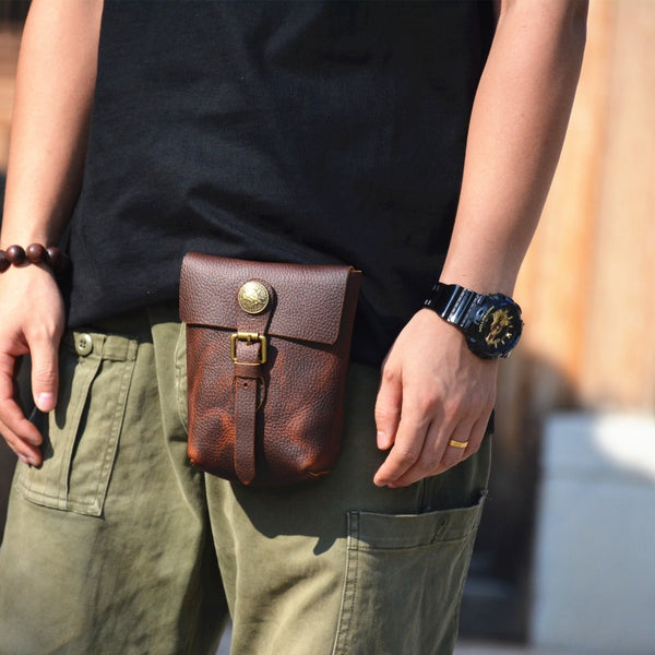 Leather Belt Pouch Mens Small Cases Waist Bag Hip Pack Fanny Pack