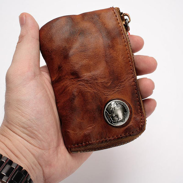 Vintage Leather Zipper Cards Holder Coin Wallet – retrosea