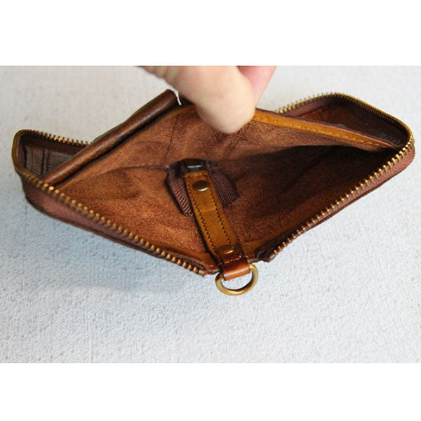 Retro Handmade Leather Zipper Small Wallet