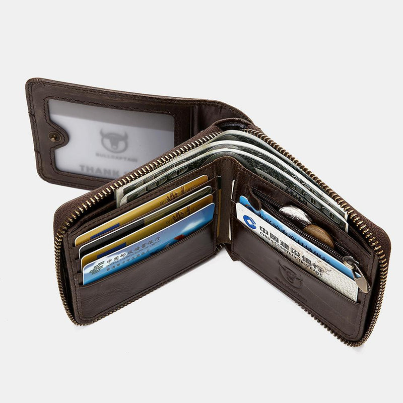 Bullcaptain RFID Antimagnetic Vintage Genuine Leather 11 Card Slots Coin Bag Wallet For Men