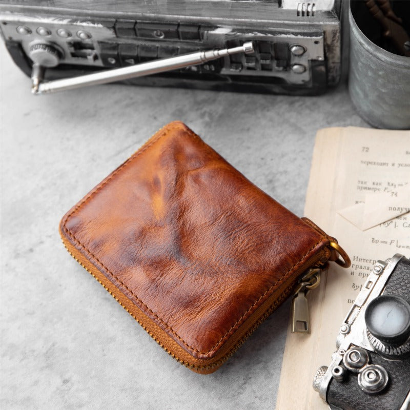 Retro Handmade Leather Zipper Small Wallet