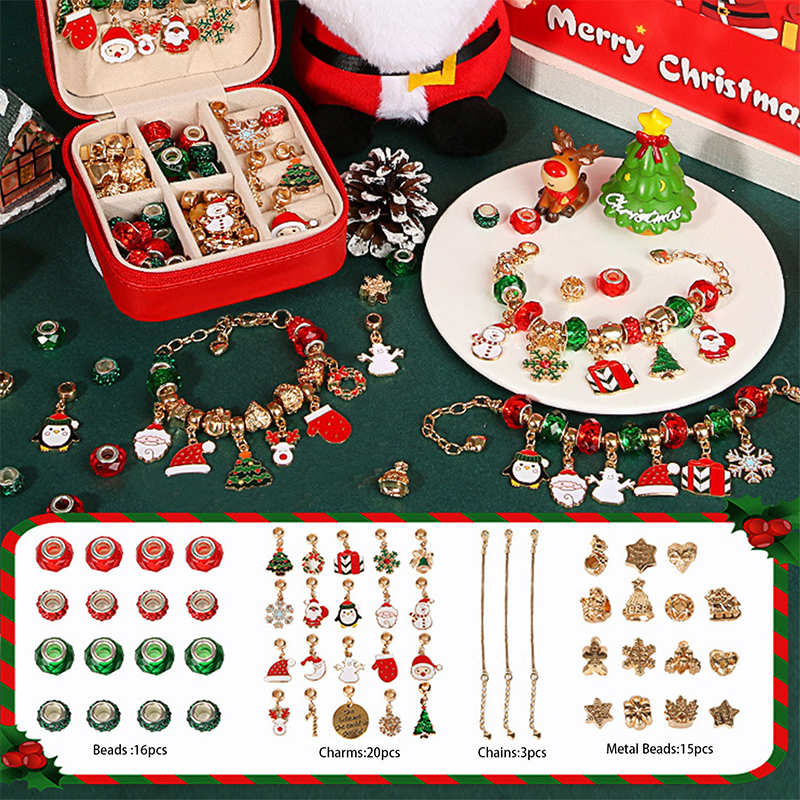 Christmas Gift Box Series Charm Bracelet Diy Making Kit, Creative Children DIY Bracelet Jewelry, Bead Jewelry Making Kit Birthday Gift, Female Christmas Family Gift for Friends