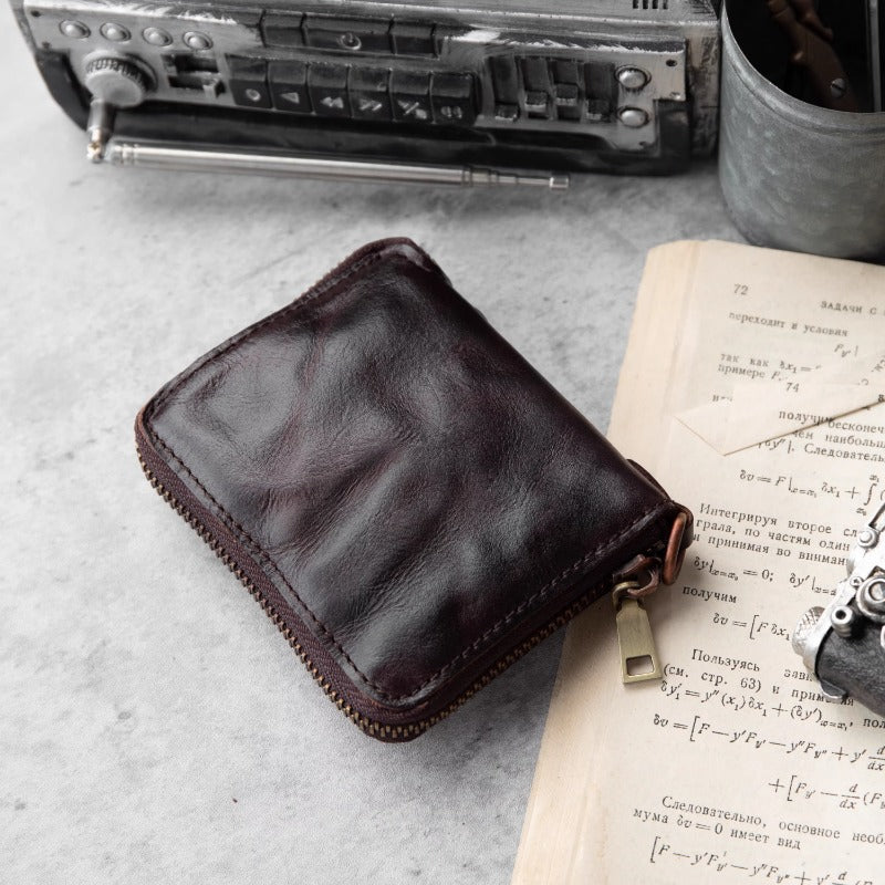 Retro Handmade Leather Zipper Small Wallet