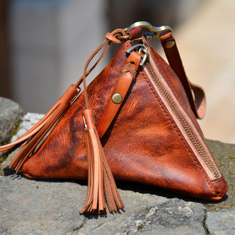 Retro Leather Handmade Zipper Storage Bag