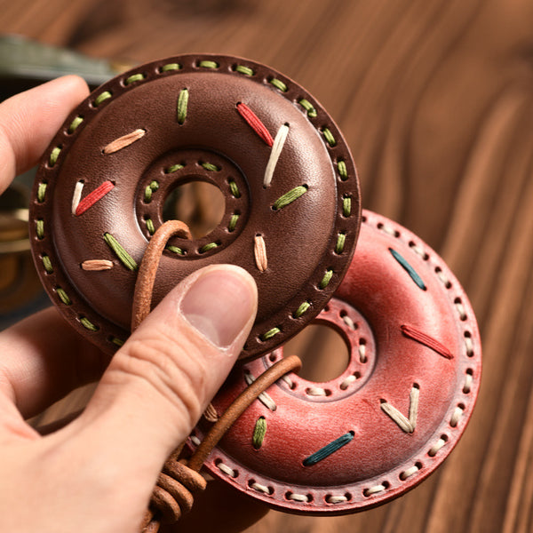 Couple Retro Handmade Leather Doughnut Key Chain