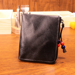 Retro Handmade Leather Zipper Short Wallets