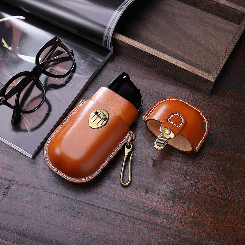 Vintage Sun Glasses Box With Hook Leather Eyewear Accessories Protect Case Portable Storage Glasses Holder