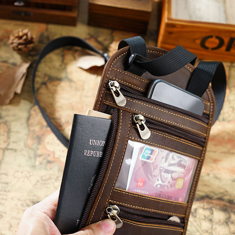 Retro Leather Multi-functional RFID Ticket Certificate Passport Storage Bag