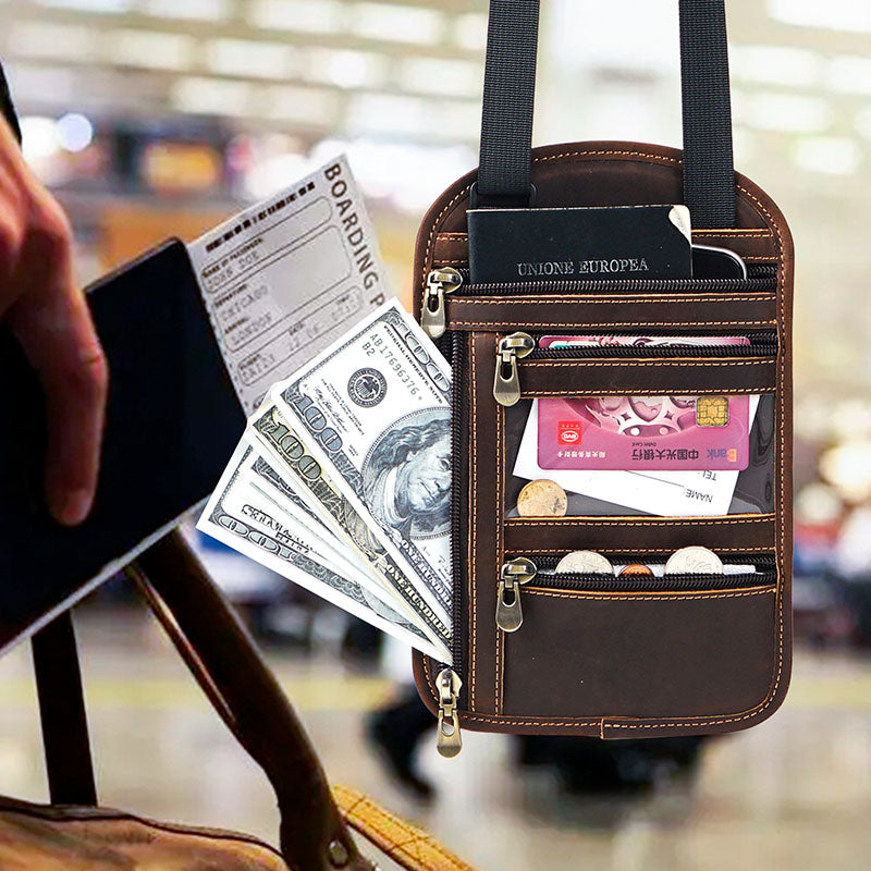 Retro Leather Multi-functional RFID Ticket Certificate Passport Storage Bag