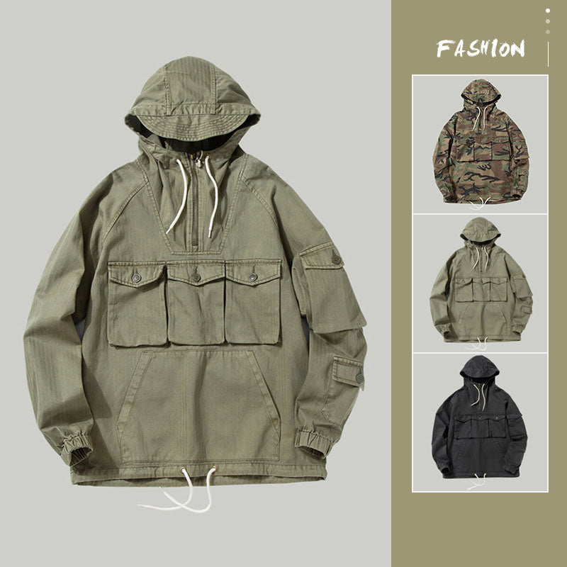 Retro Military Style Casual Pullover Hoodies