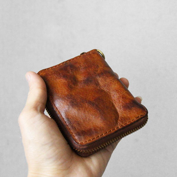 Retro Handmade Leather Zipper Small Wallet