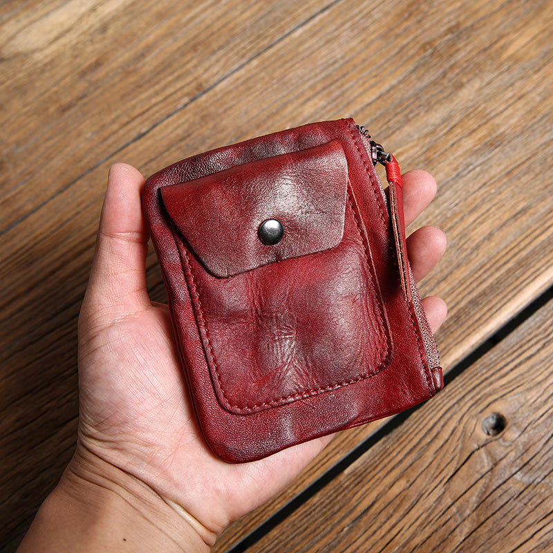 Vintage Leather Zipper Cards Holder Coin Wallet