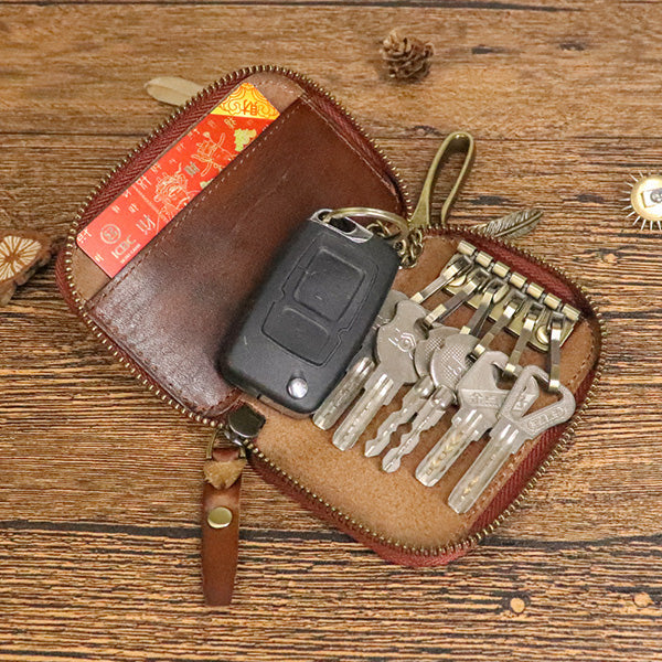 Handmade Leather Zipper Car Key Holder
