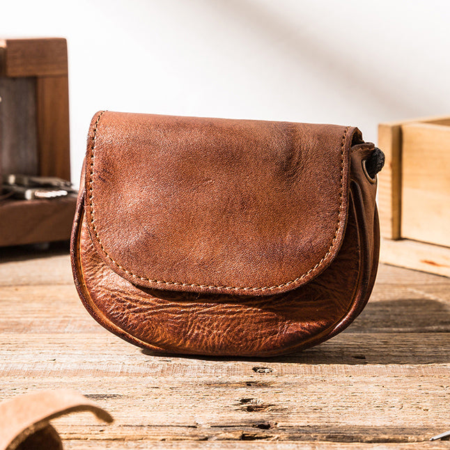 Retro Handmade Leather Card Wallets Mini Crossbody Bags