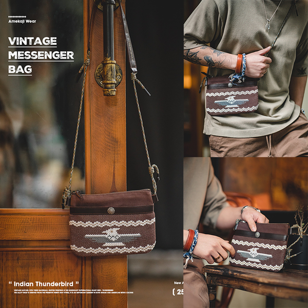 Vintage Canvas Cowhide Thunderbird Messenger Bag