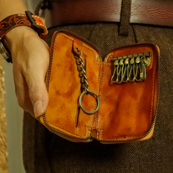 Retro Handmade Leather Zipper Key Wallets