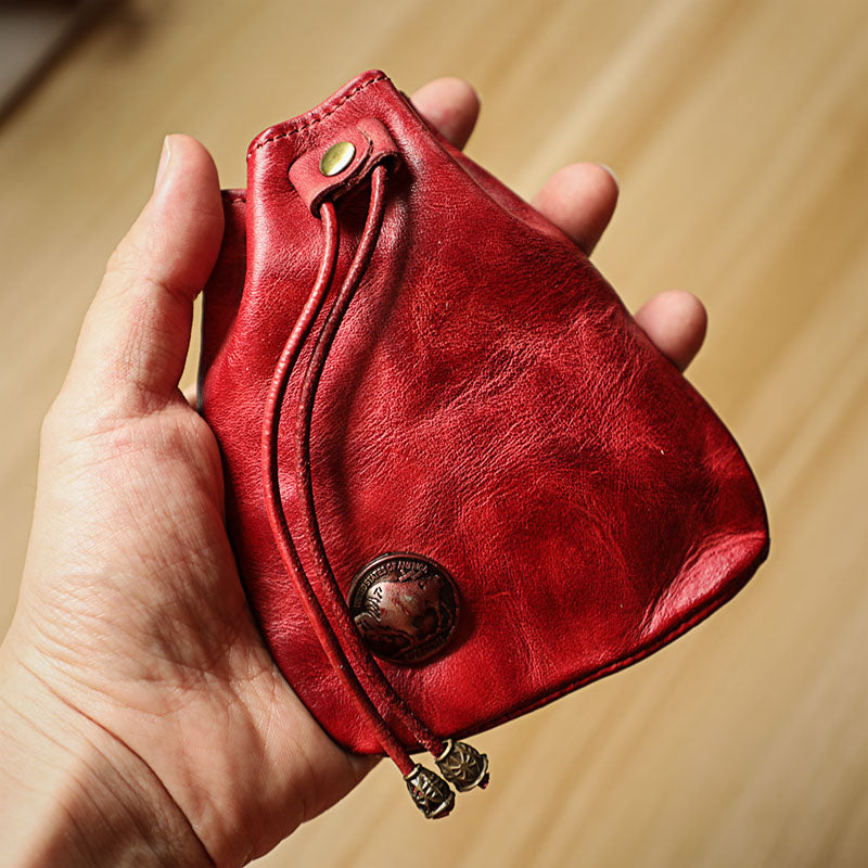 Leather Pouch Red Money Purse Handmade Real Leather Wallet 