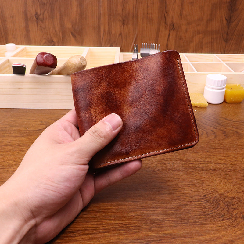 Retro Handmade Leather Card Short Wallets