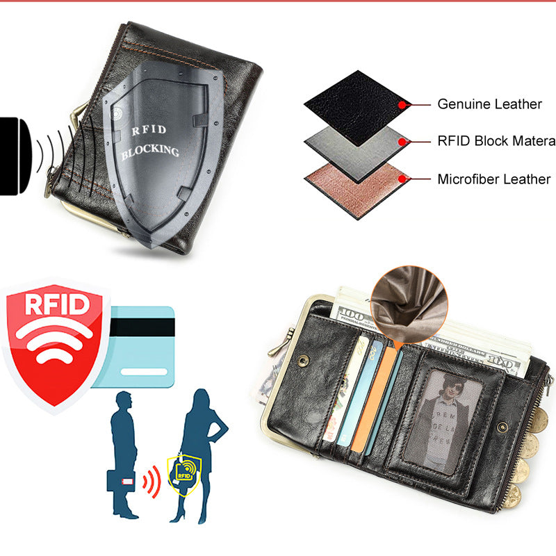 RFID Leather Metal Zipper Card Wallets