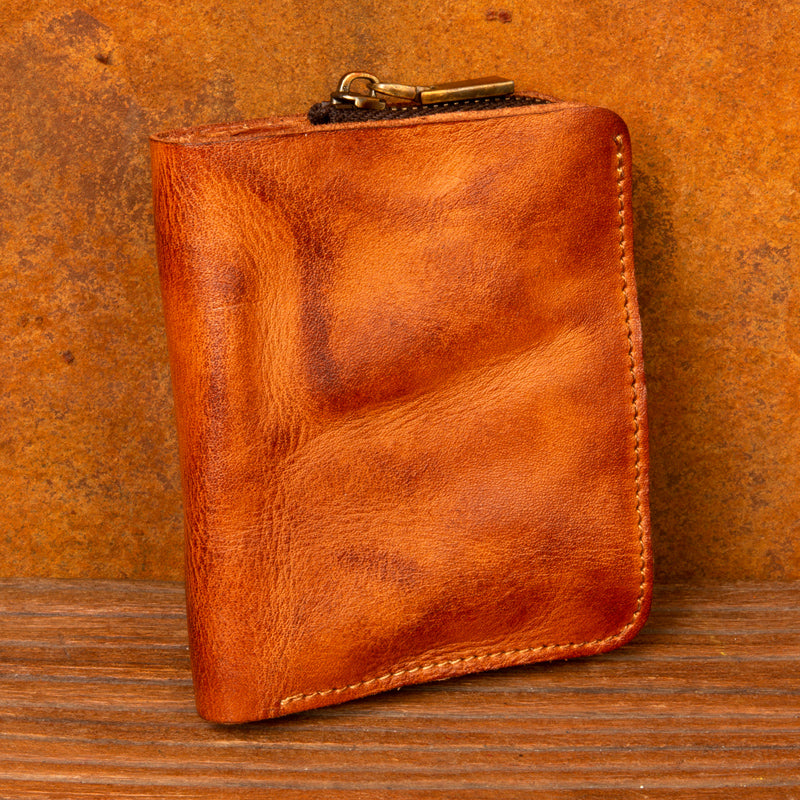 Retro Leather Zipper Handmade Wallets