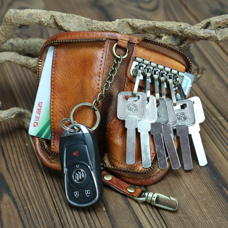Retro Leather Zipper Keys Bag