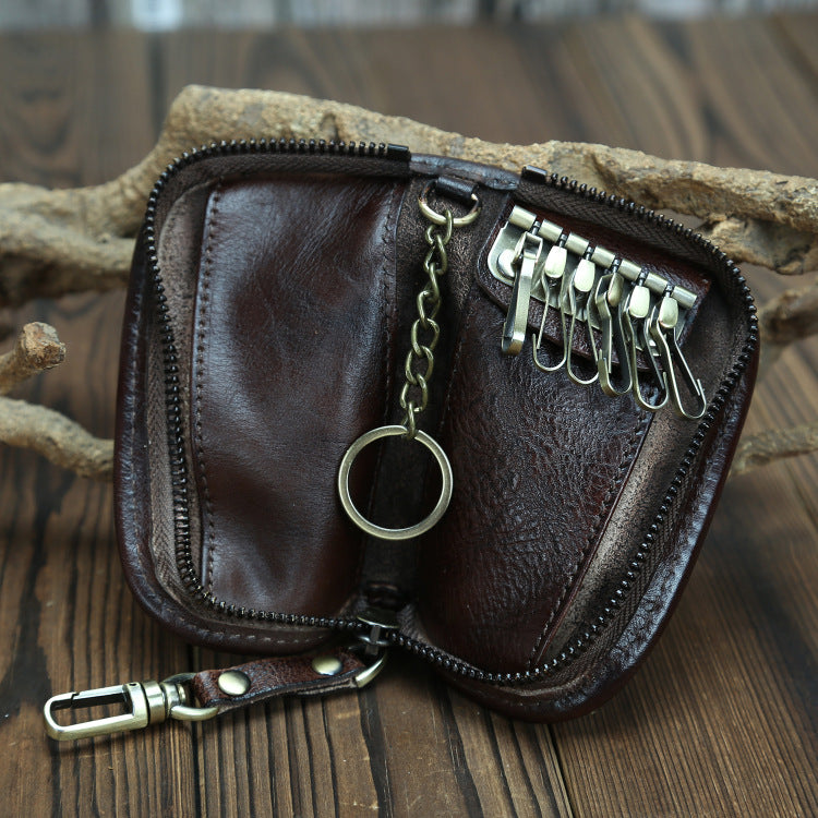 Retro Leather Zipper Keys Bag