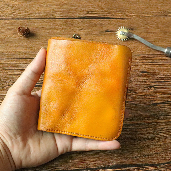 Retro Handmade Leather Zipper Short Wallet