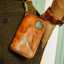 Retro Handmade Leather Zipper Key Wallets