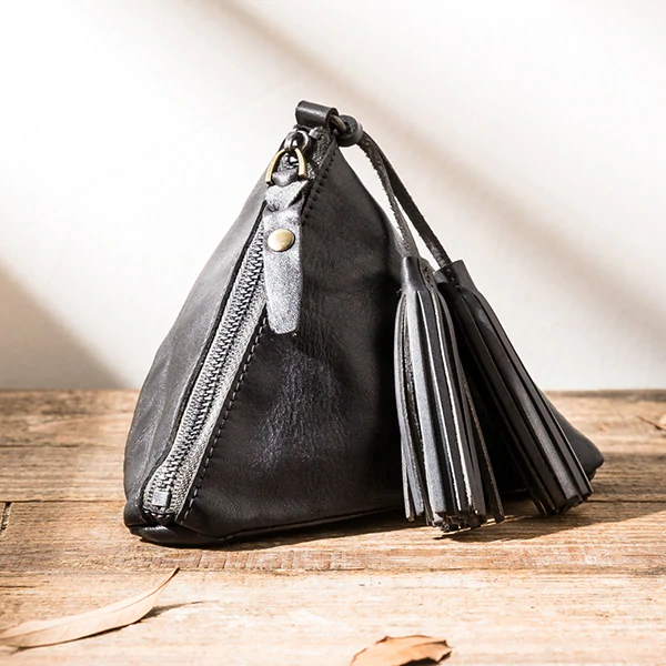 Retro Leather Handmade Zipper Storage Bag